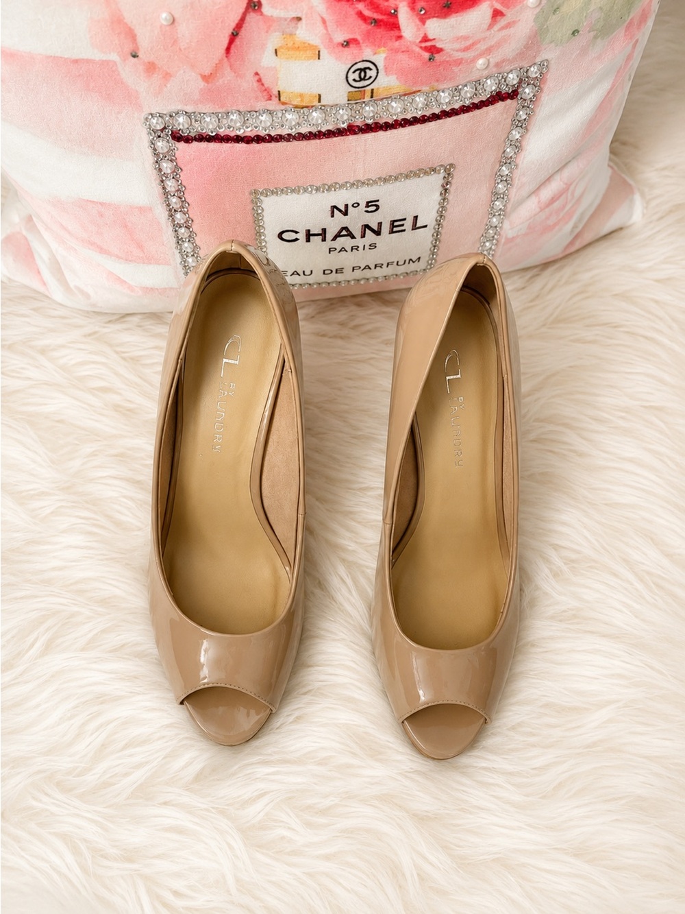 CL by Laundry Nude Patent Peep-Toe Heels